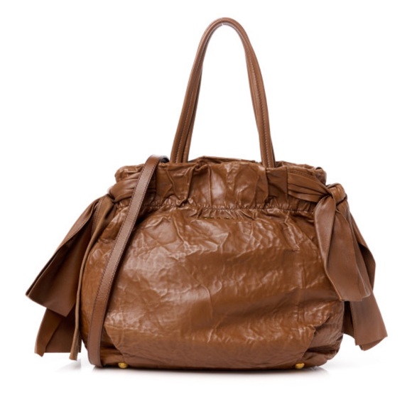 Prada Nappa Antique Bow "Paperbag" Leather Hobo Bag Designer Authentic - Picture 1 of 12